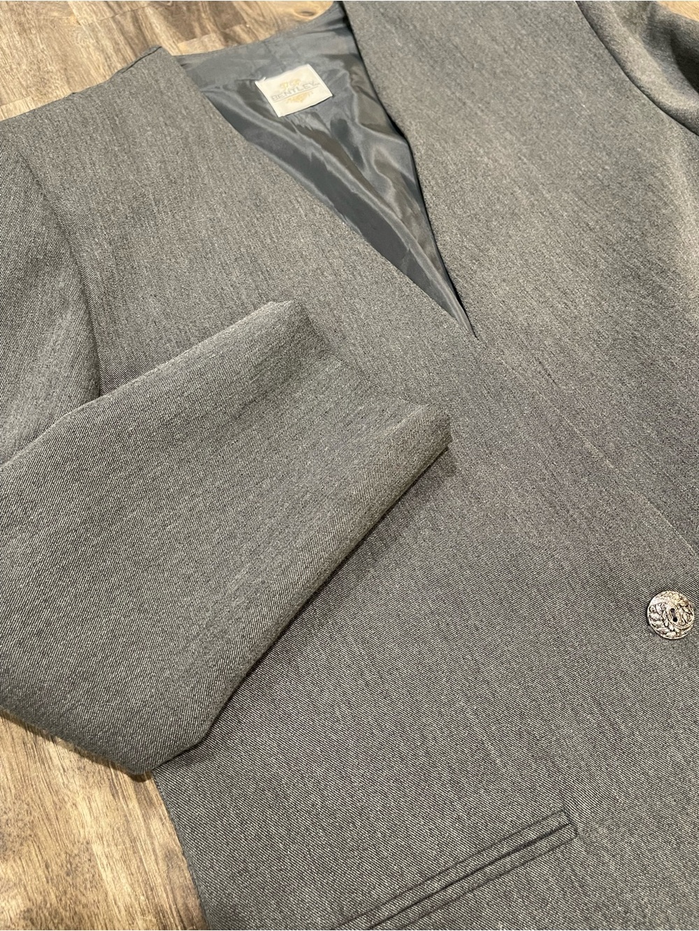 Bentley Women’s Gray Open Front Career Blazer Jacket 1 Button Size Lined 21x29